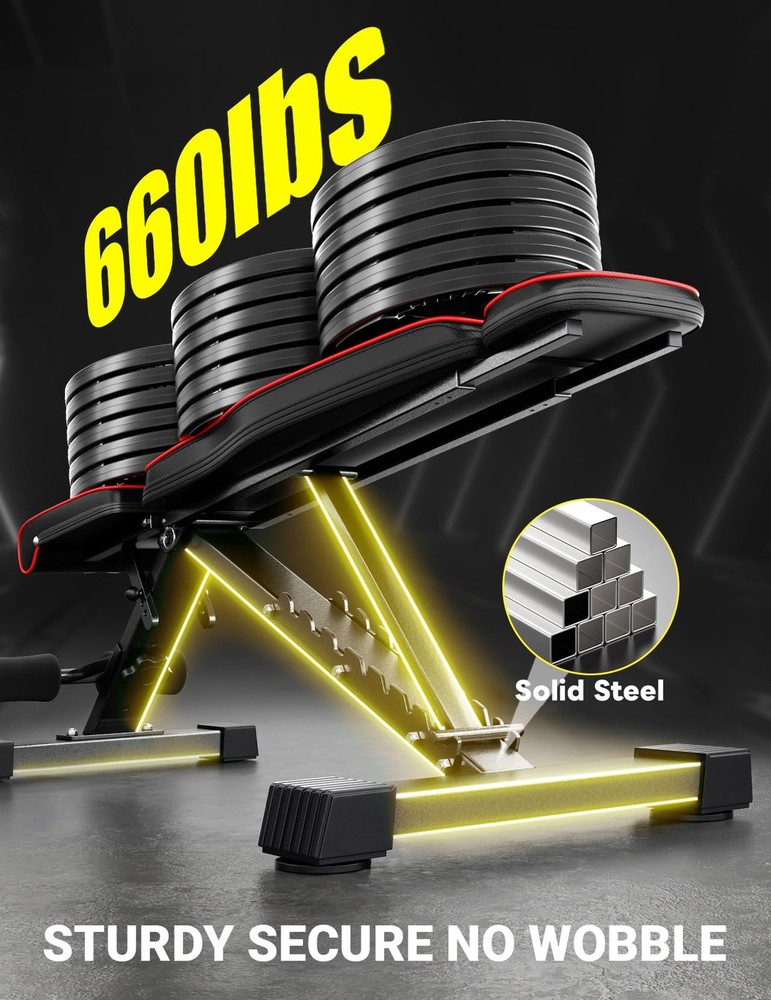 Adjustable Weight Bench, 660LB Foldable Workout Bench with Extended Head/Neck...