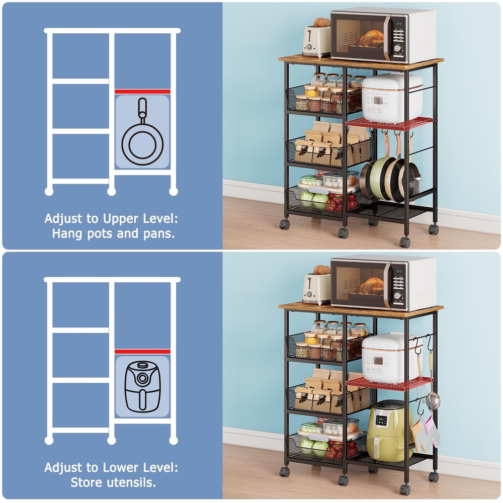 Rolling Kitchen Storage Microwave Cart, Kitchen Island with Adjustable Shelf ...