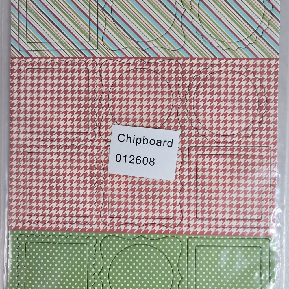 Scrapbook Card Die Cut Patterned Chipboard Houndstooth Dots Stripe 2 Sheets NEW