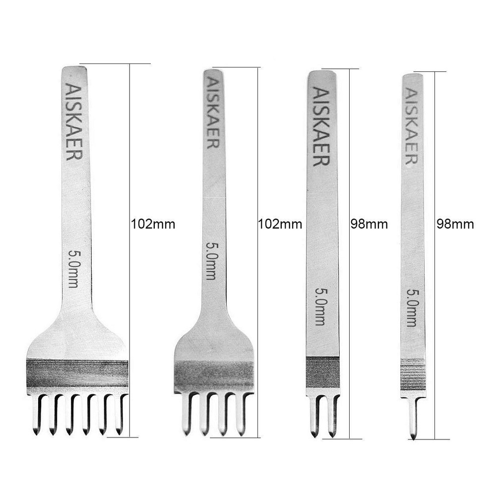 Aiskaer Leather Stitching Punch Set, Diamond Chisel Tools, 5mm 5mm, Silver