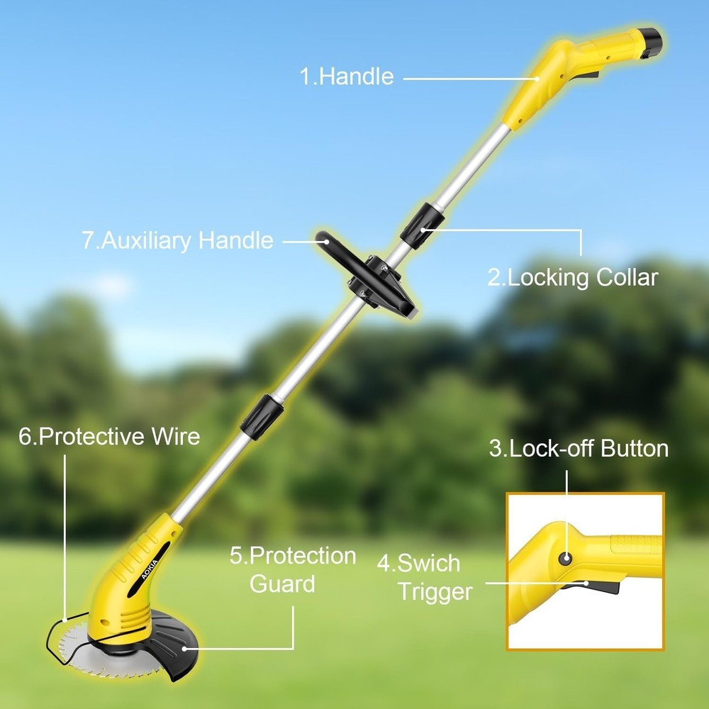 12V Cordless Weed Eater with Adjustable Pole (65in) – Lightweight & Efficient