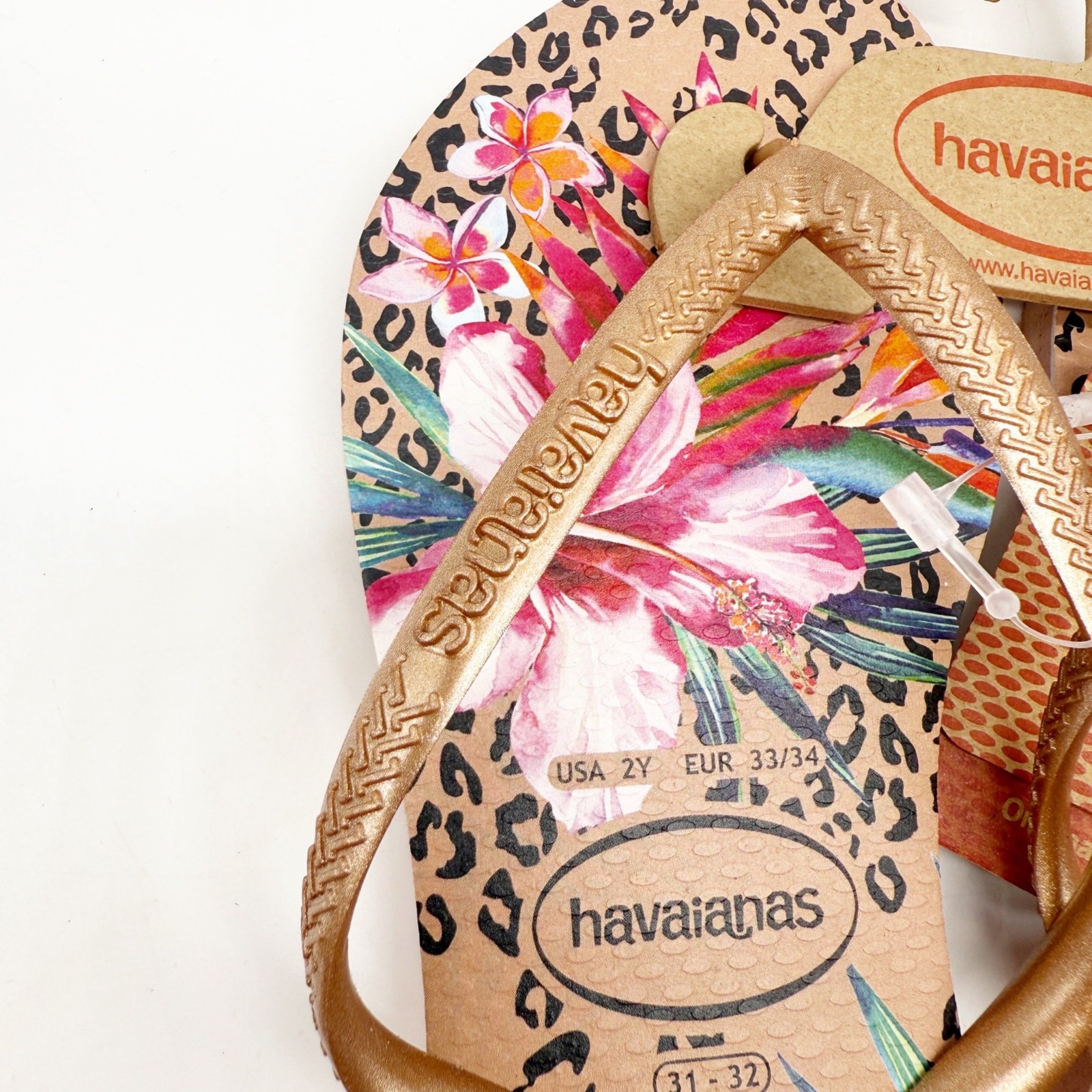 Havaianas Girls Slim Animal Floral Flip Flop Sandal Crocus Rose Size 2Y EU 33/34