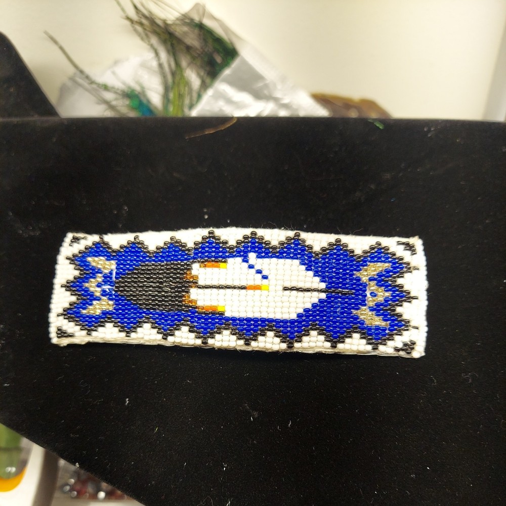 Beaded Hair Barrette Feather dk blue