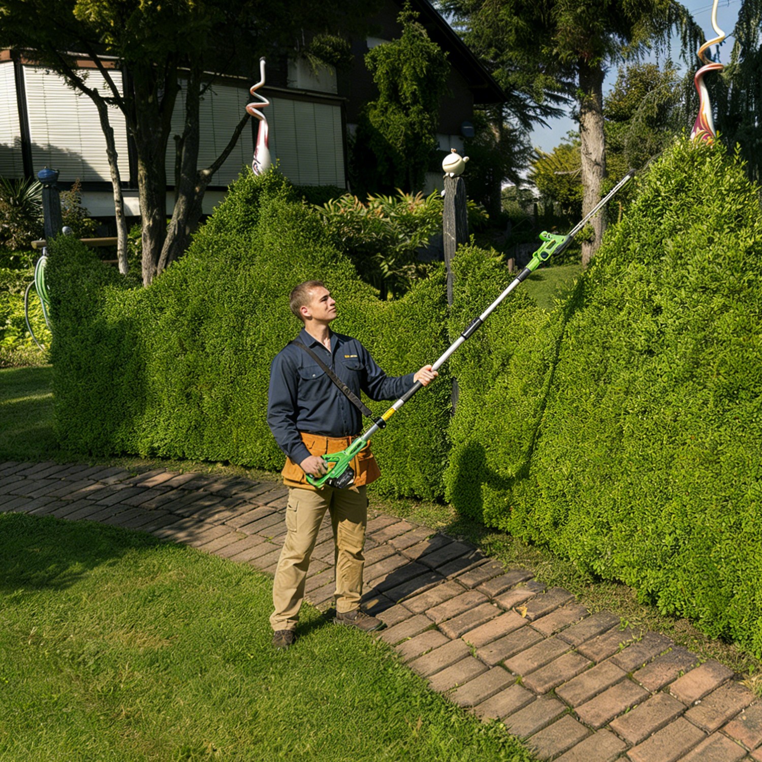 Taskstar Cordless Pole Hedge Trimmer 20" 8FT Pole 2x4000mah Dual-Action Blade
