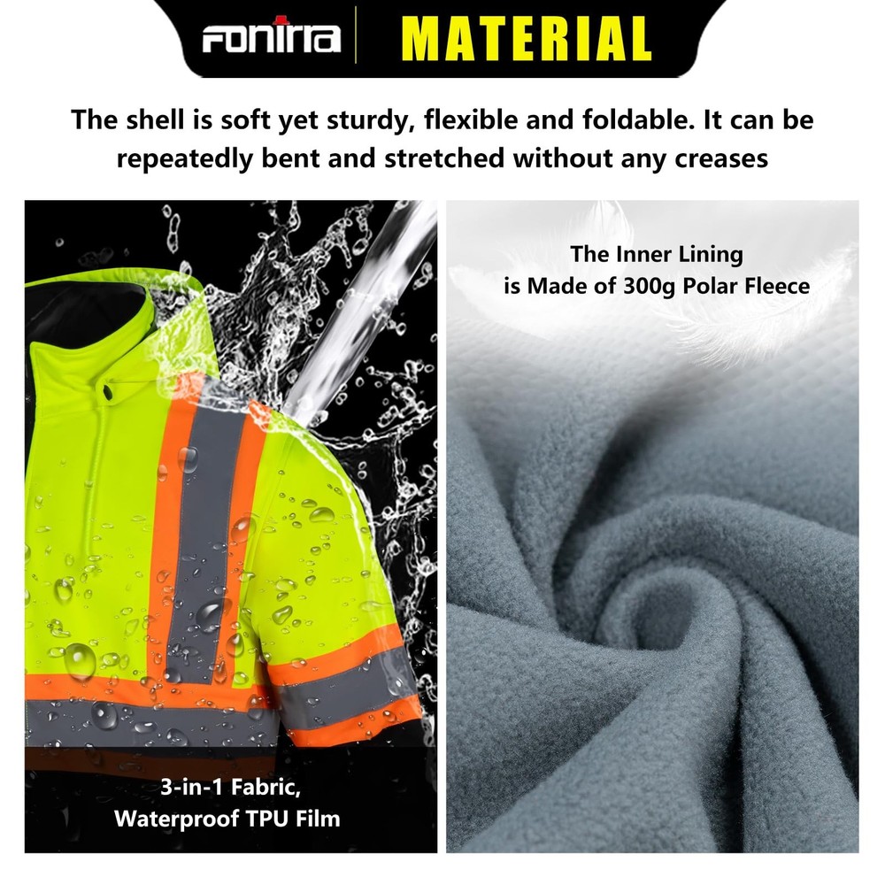 Hi Vis Reflective Jacket ANSI Class 3 with Soft Shell Waterproof Windproof Co...