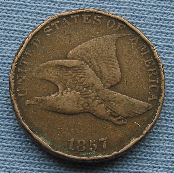 1857 Flying Eagle Cent - rim damage (1C one penny)