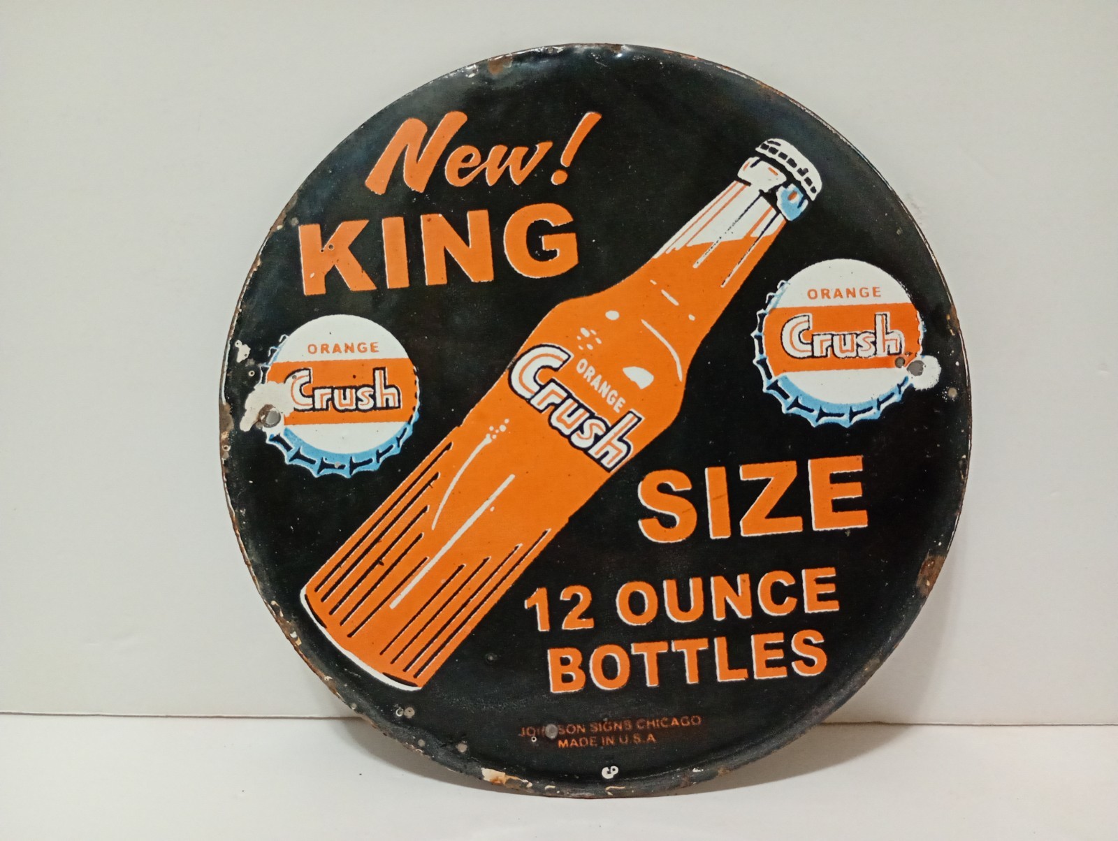 Vintage Orange Crush King Size Soda Porcelain Enamel Sign 6" Inches