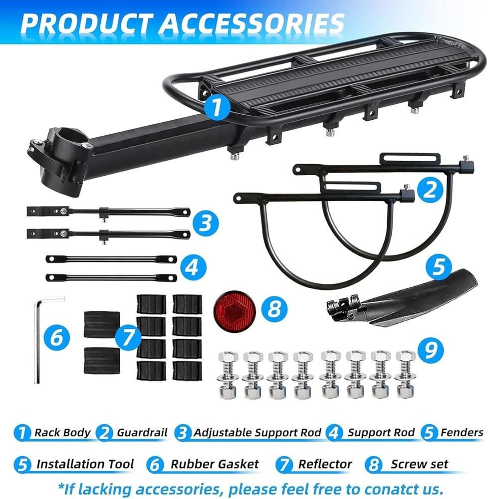 Rear Bike Rack Bicycle Cargo Rack Quick Release Adjustable, Quick Release Mou...
