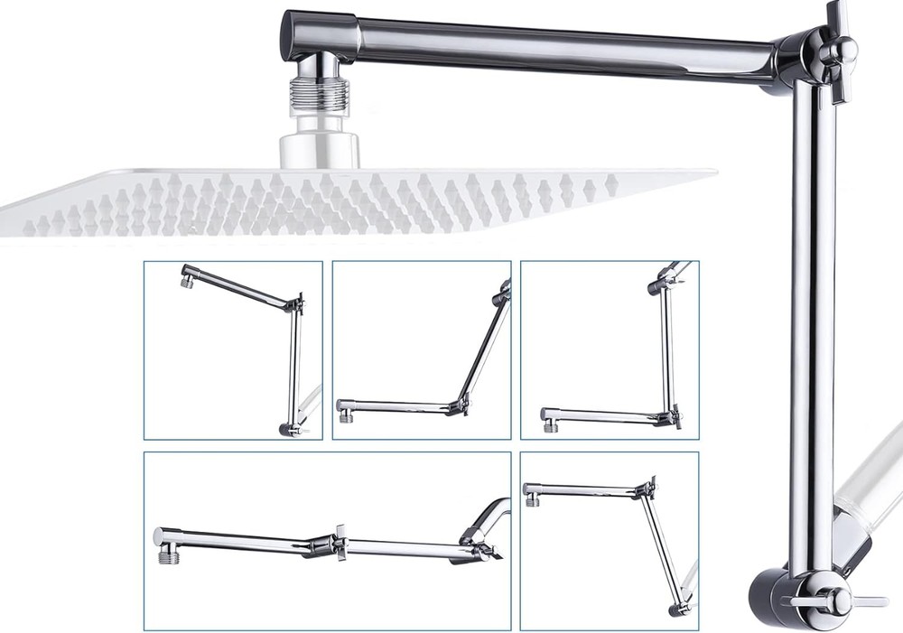 11" Solid Brass Shower Head Extension Arm with Lock Joints Adjustable Height