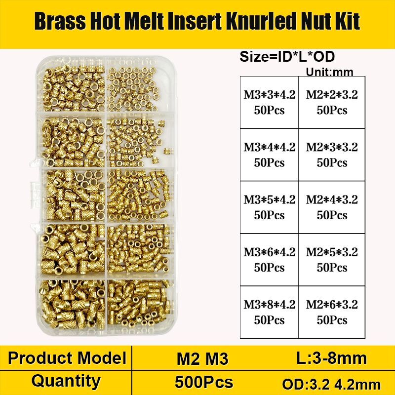 Hot Melt Insert Nuts Set Brass Double Twill Thread Heat Molding Embedment Kit
