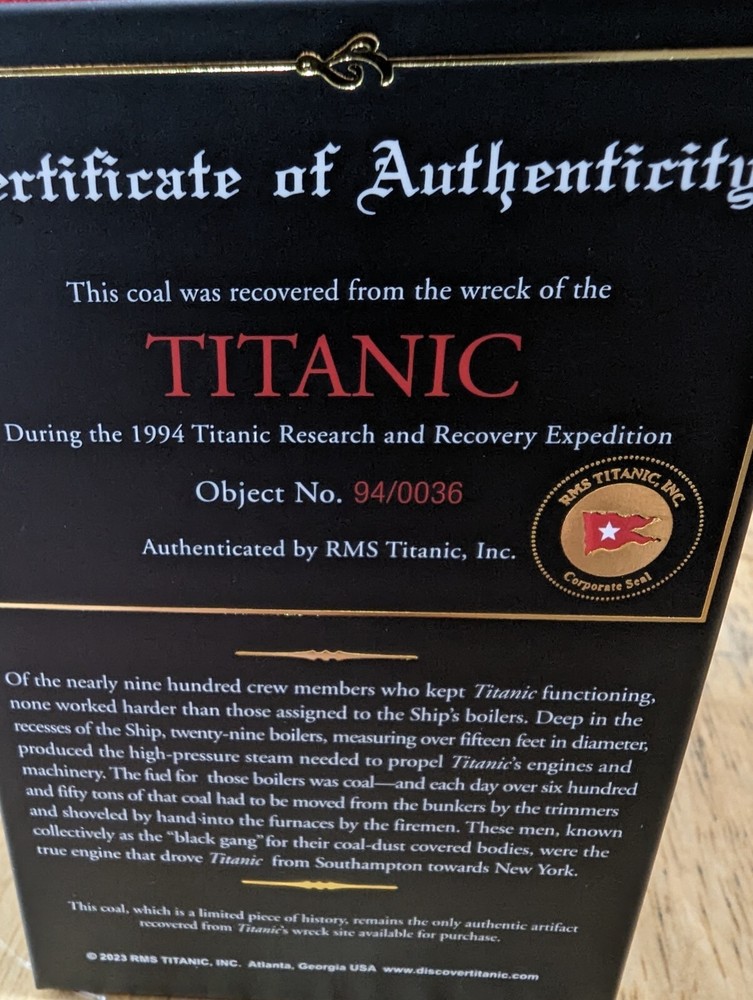 Titanic Authentic Coal In Case, Comes With COA