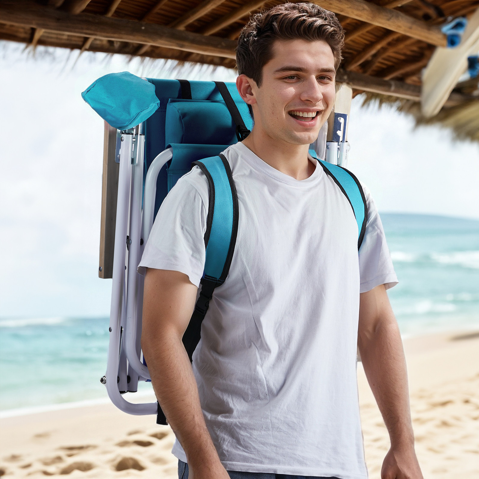 Folding Beach Chair, 4 Position Portable Backpack Camping Chair Cup Holder