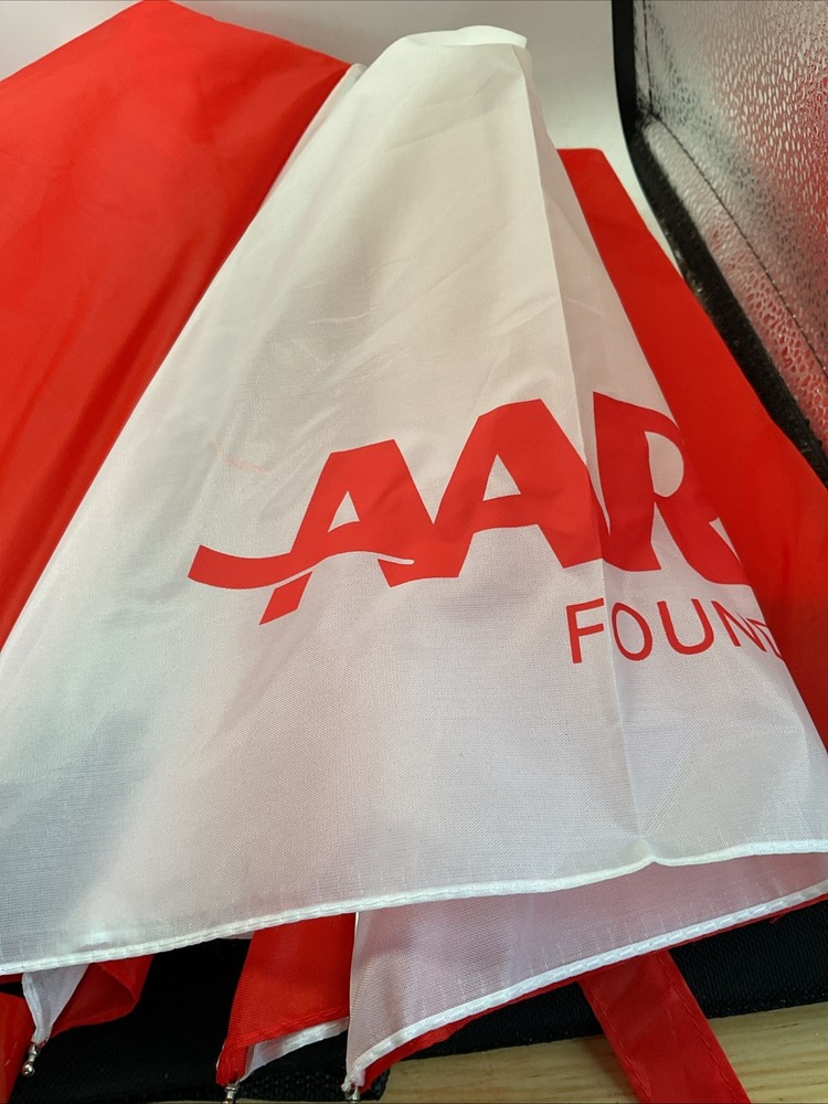 AARP Foundation - Red And White Umbrella - Push Button Open And Sleeve