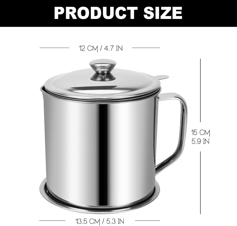 Bacon Grease Container Kitchen Oil Container Can with Strainer and Anti-slip