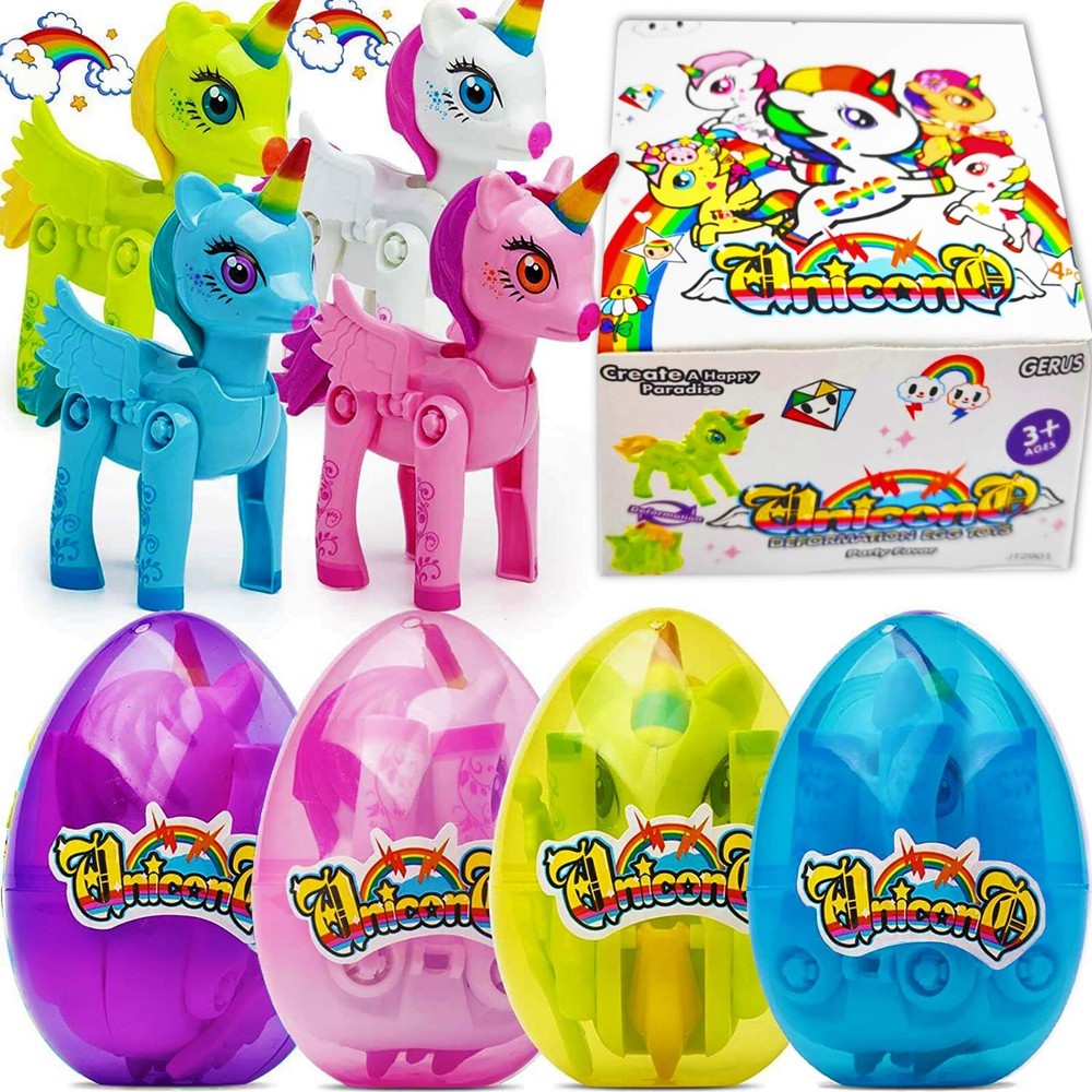 4 Pack Prefilled Easter Eggs with Toys 4 3/8" Plastic Easter Eggs Filled for Kid