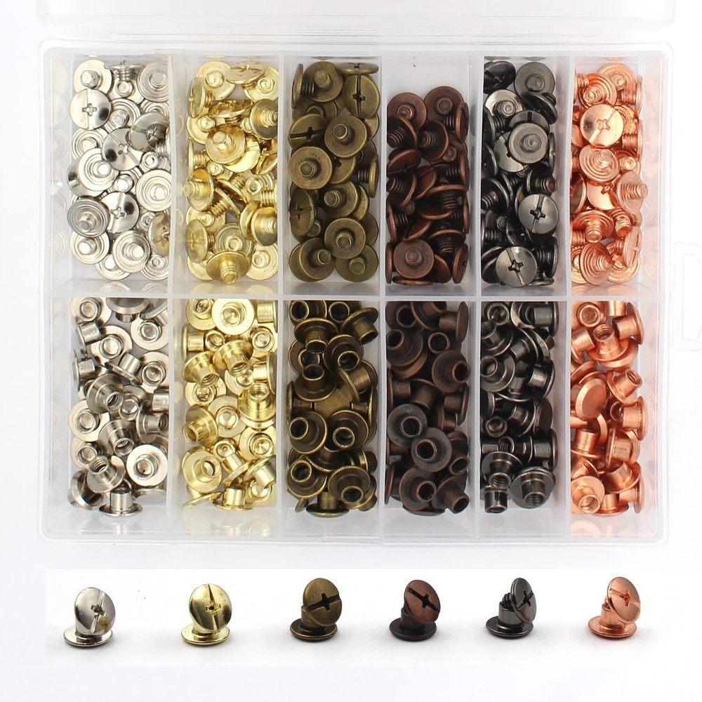 150 Sets Chicago Screws Assorted Kit 6 Color Leather Rivets Screw Rivets Flat...
