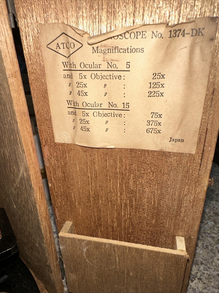 Vintage ATCO 1374-DK Microscope Set in Wood Case