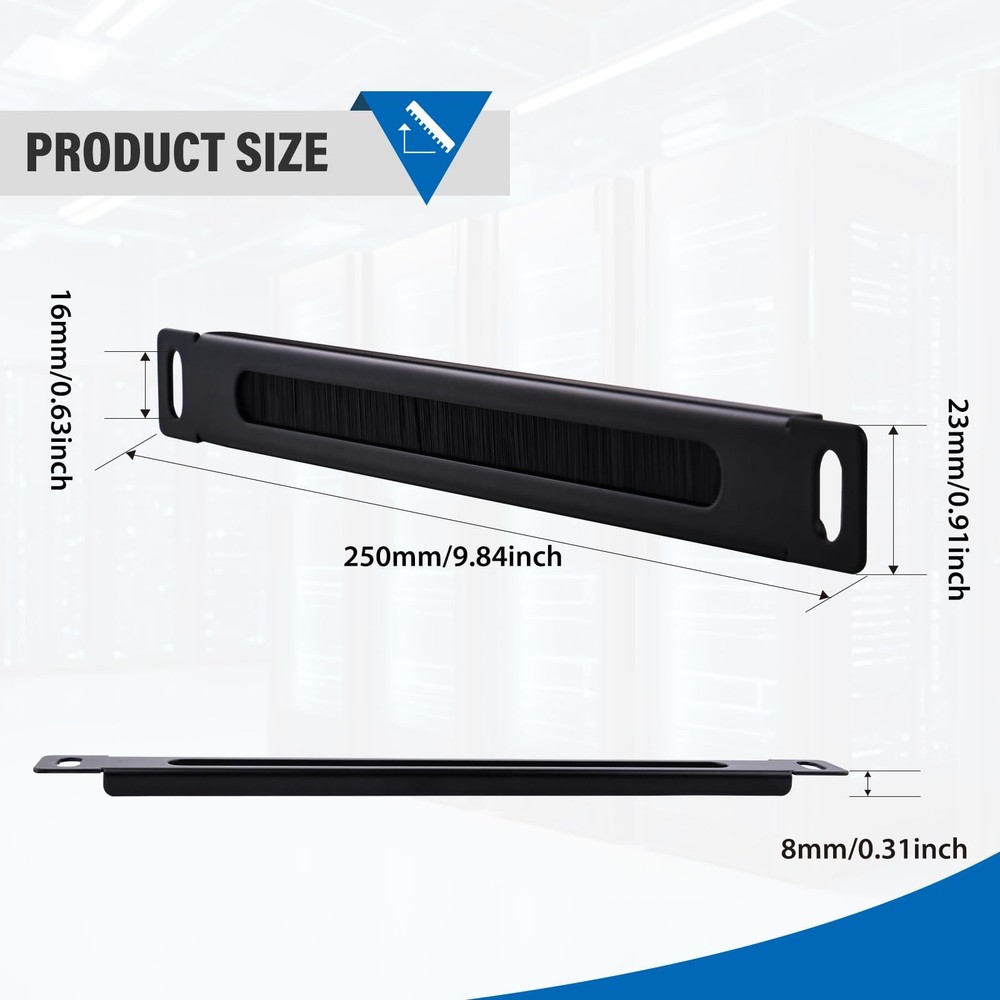 2 PCS 0.5U Brush Cable Manager Rack Mount Management Panel 10 Inch Server