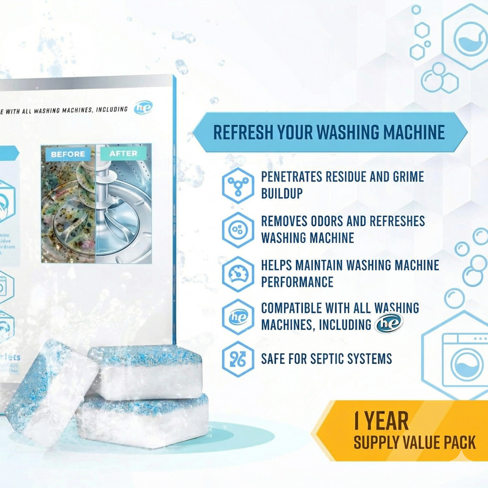 Washing Machine Cleaner Tablets for HE Front & Top Loaders, 24 Count