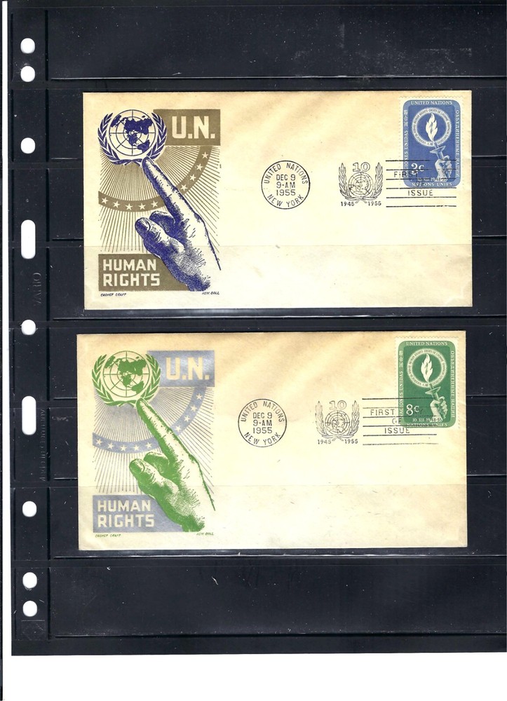 1955 HUMAN RIGHTS FDC's (Scott #39-40) - CACHET CRAFT CACHET (117A)