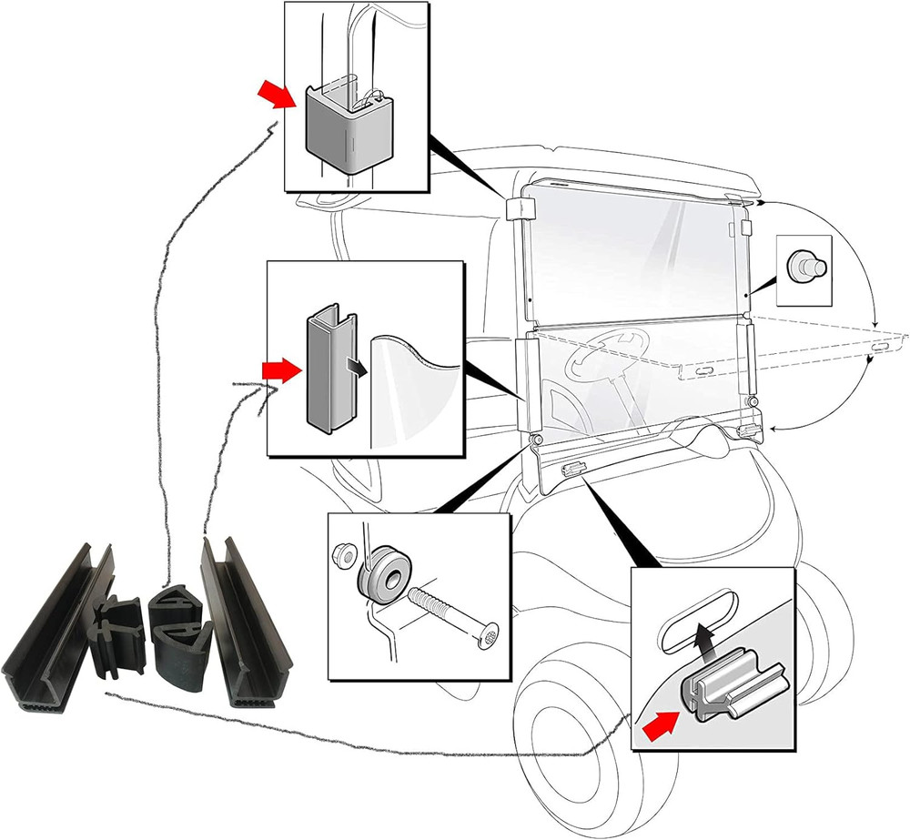 Golf Cart Windshield Mounting Kits | Windshield Sash Clips&Windshield Upper Reta