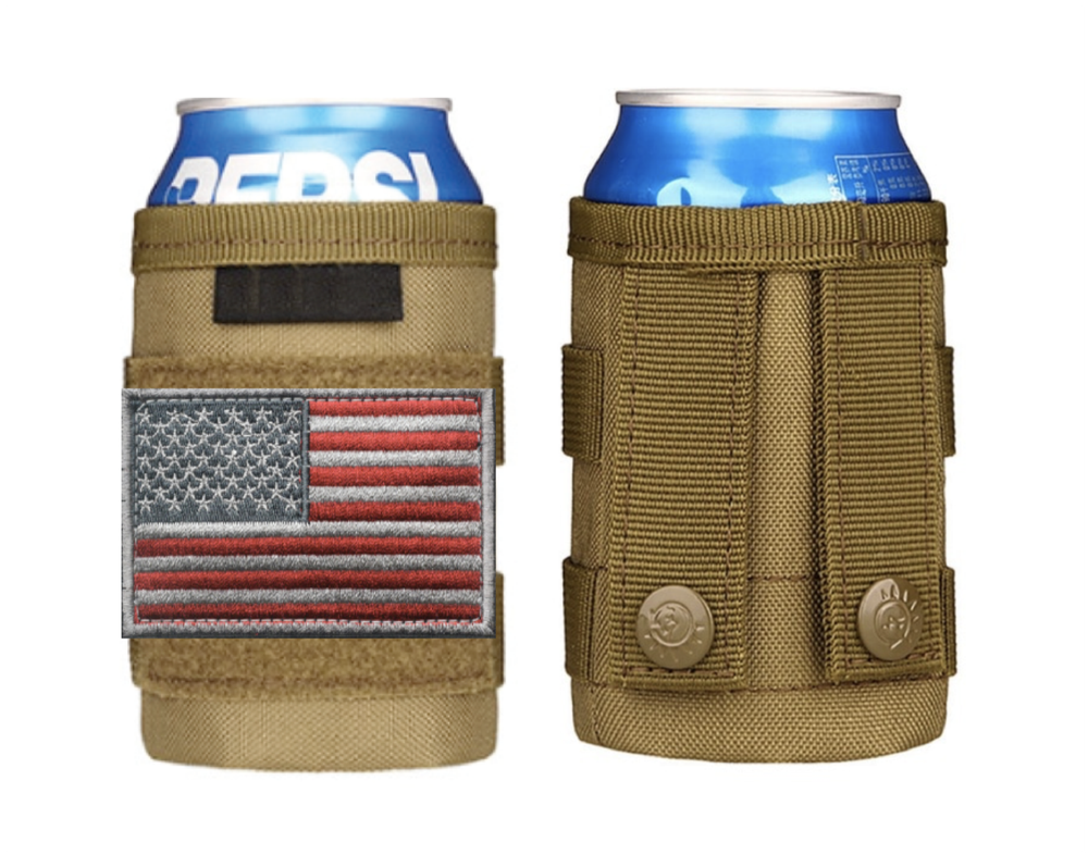 Tactical Beer Bottle Holder w/Flag Patch//Tactical Beverage Cooler//Molle Pouch