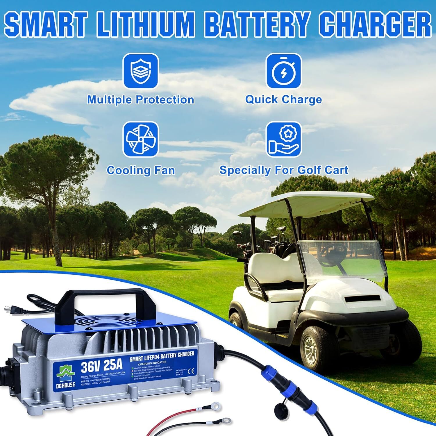36V 100Ah Lithium Golf Cart Battery with 25A Charger Golf Cart Trolling Motor RV