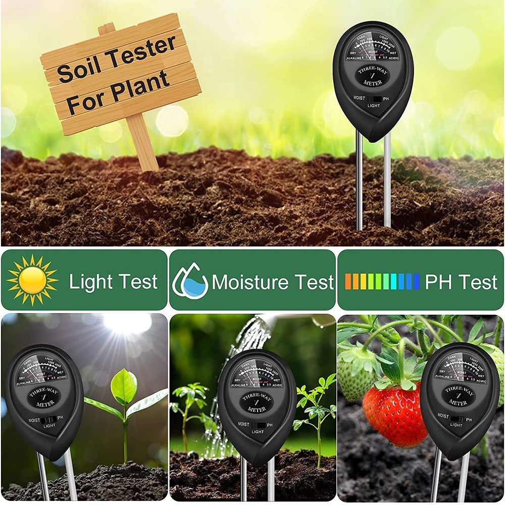 Soil Tester, Plant Meter, Light Tester, 3-in-1 Function Soil Testing Kit for ...