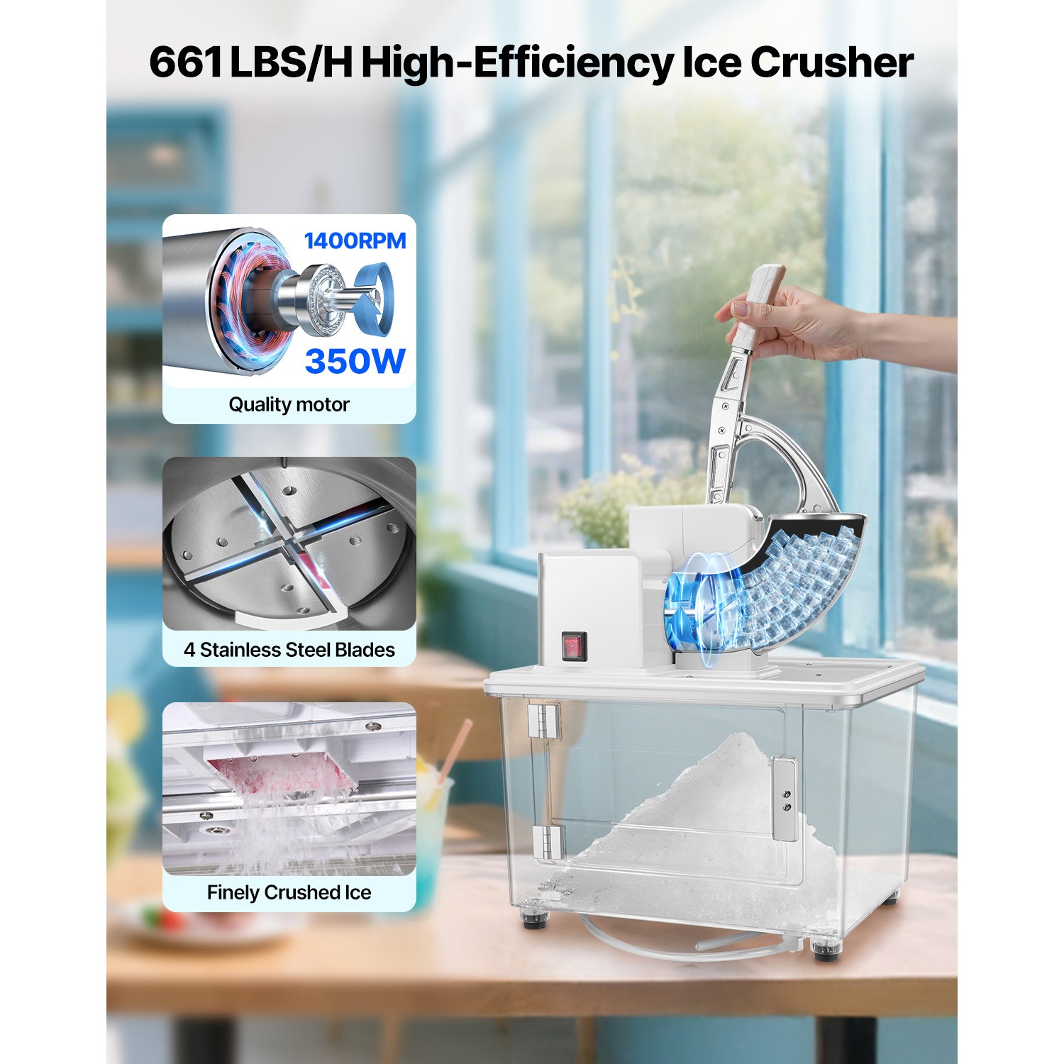 Commercial Snow Cone Machine Electric Ice Crusher Maker 661LBS/H Ice Shaver