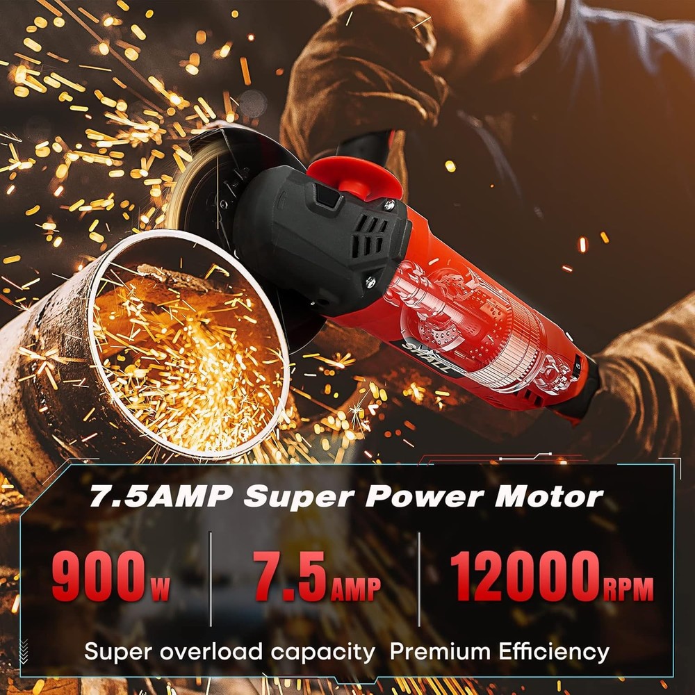Angle Grinder Tool 7.5Amp 4-1/2 Inch, 6-Variable-Speed Grinders Power T...
