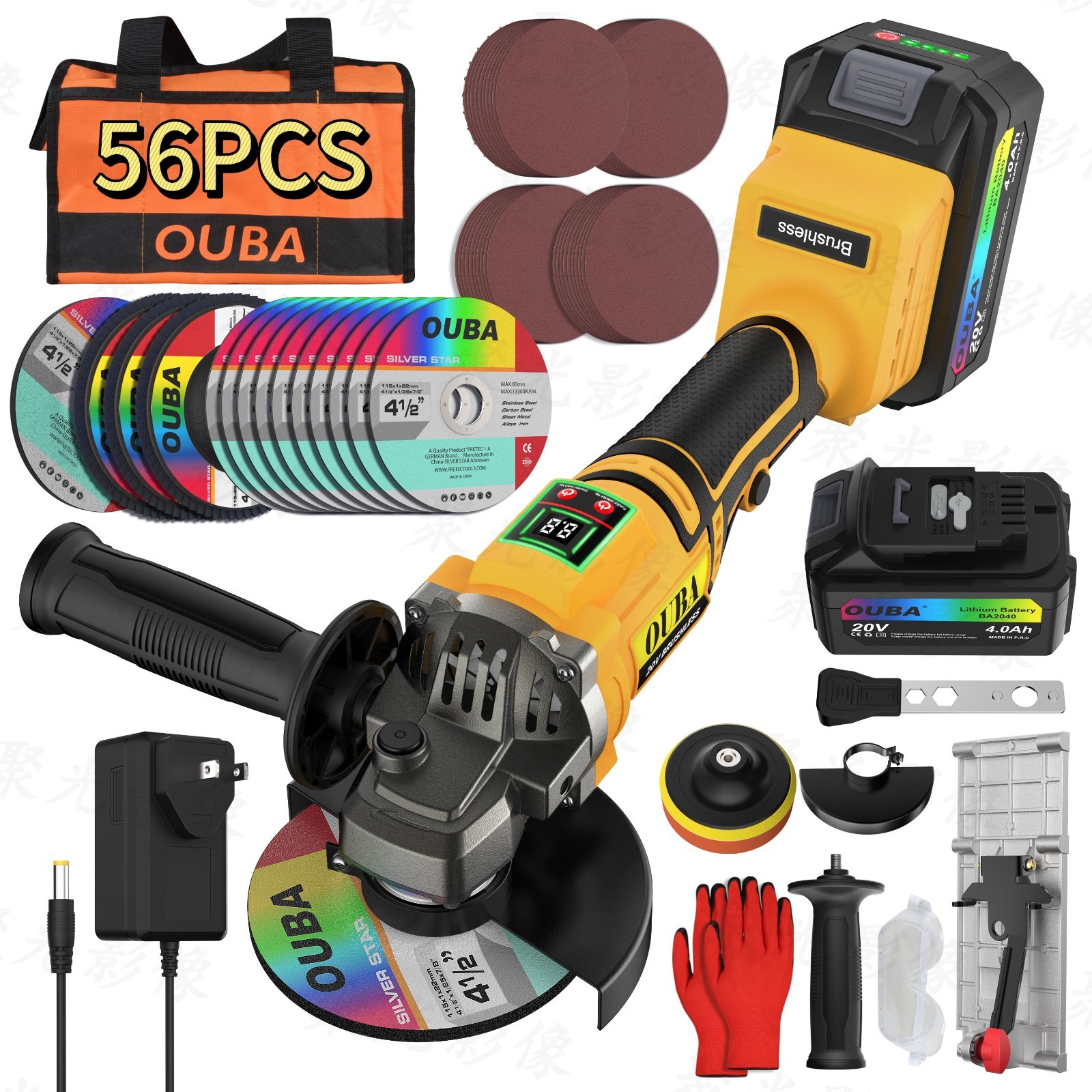 OUBA Cordless Angle Grinder for Dewalt 20V Battery Brushless w/Flap Disc & Stand