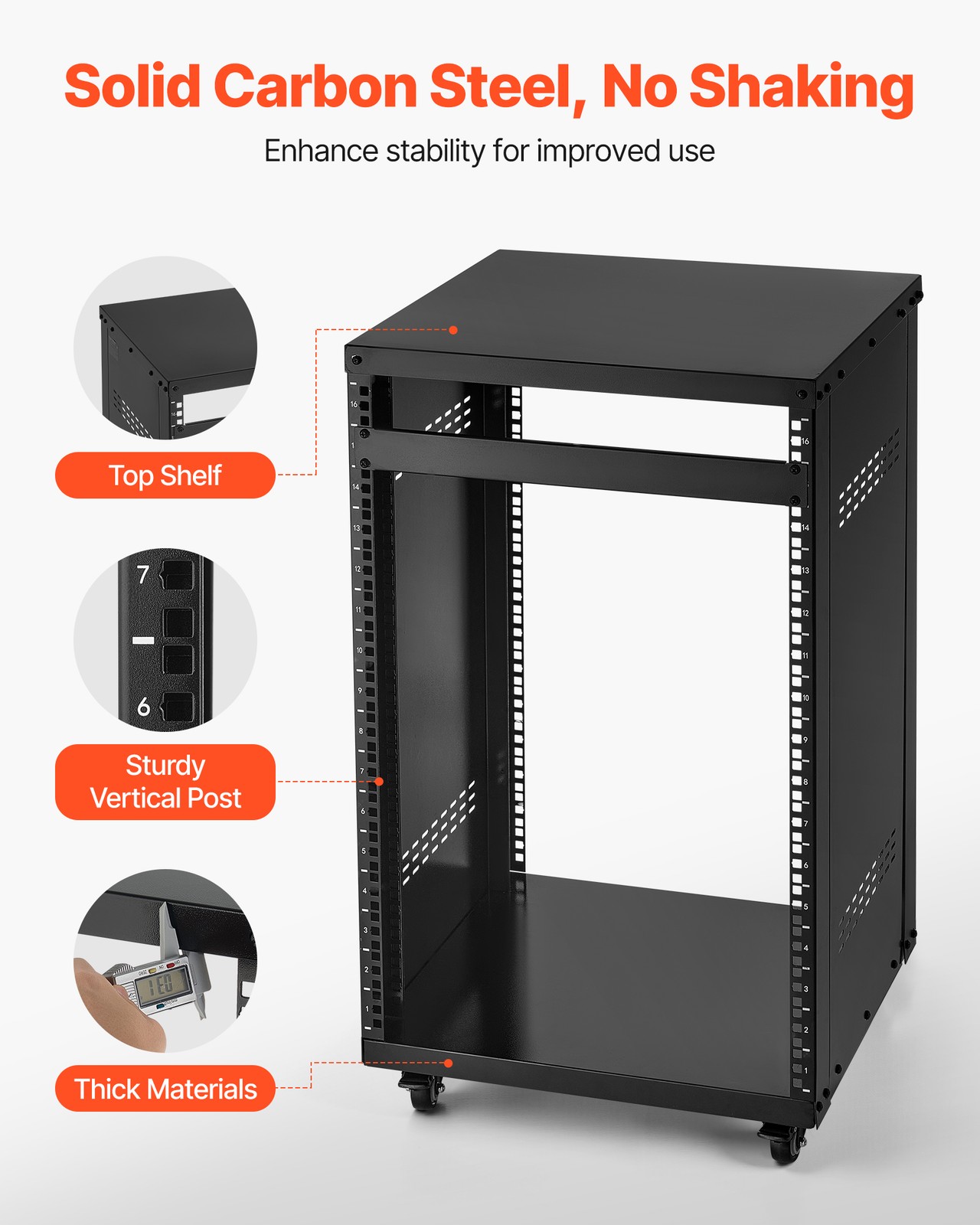 VEVOR 16U AV Rack Stand 500 lbs Capacity Network Stereo Recording Studio Rack