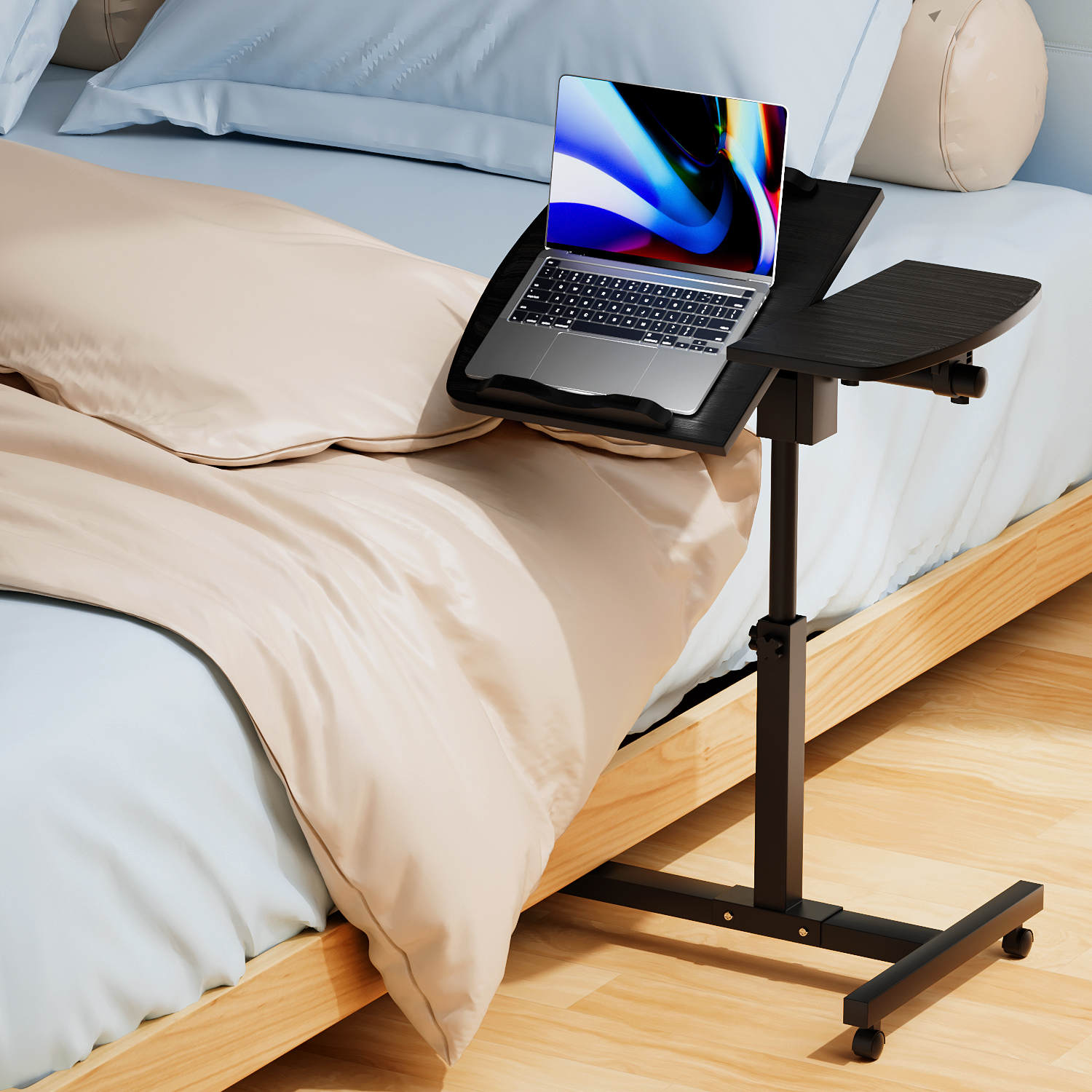 Rolling Swivel Laptop Desk [ADJUSTABLE HEIGHT & ANGLE] Table Portable Sofa Tray