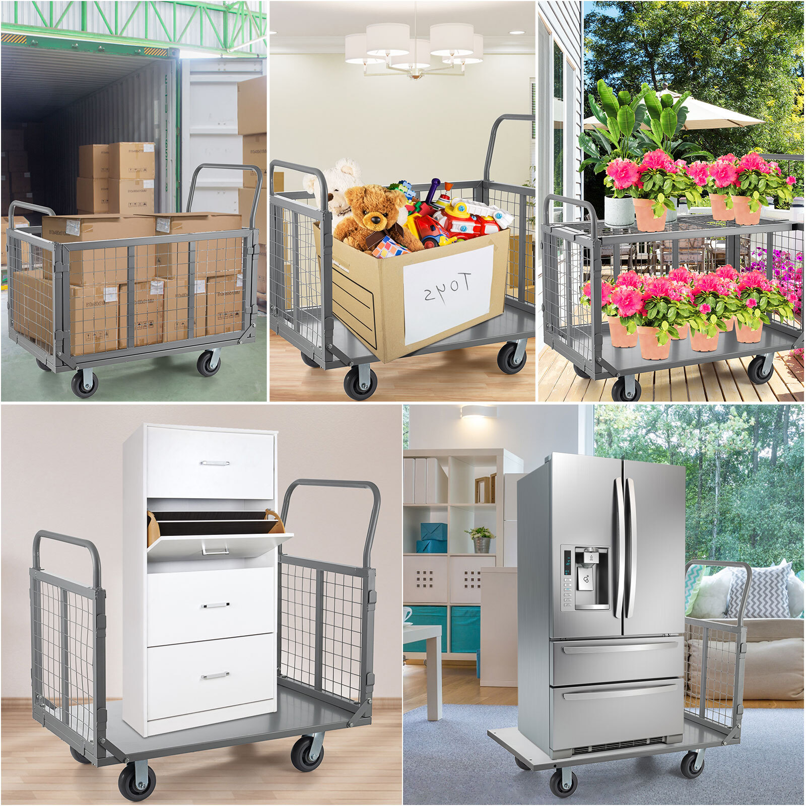 Platform Truck Cart with Cage 6-in-1 2000lbs Aluminum Hand Truck Push Cart Dolly