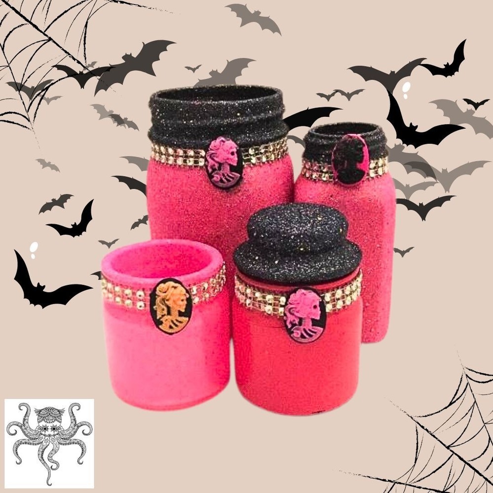Black and Pink Skull Glitter Makeup Brush Set