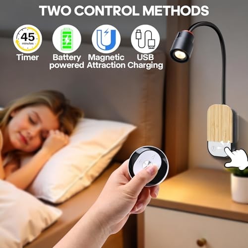 LED Wall Mounted Reading Light, Book Light for Reading in Bed with Touch Black