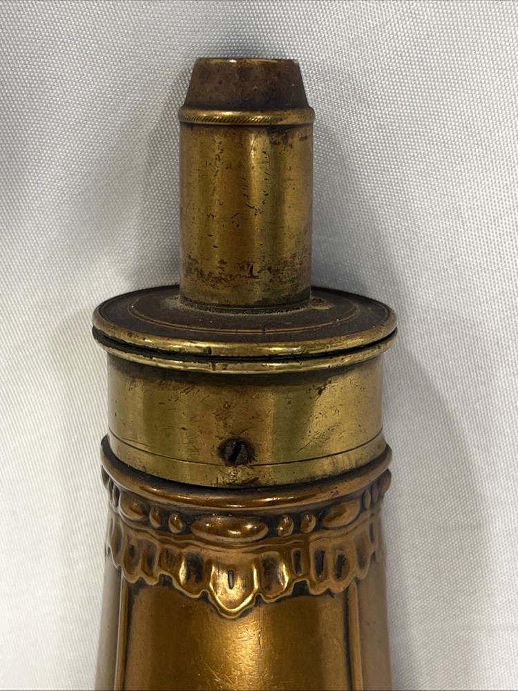 Antique Copper & Brass Gun Powder Flask Shell Design 8”