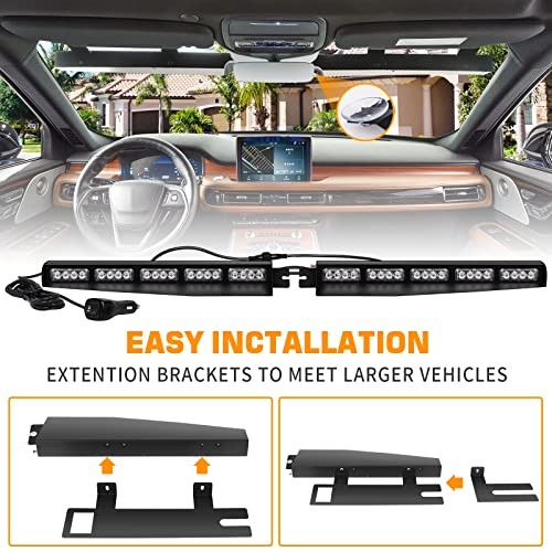 34 inch Visor Emergency Light Bar Interior Windshield Strobe Lights 40 LED Red