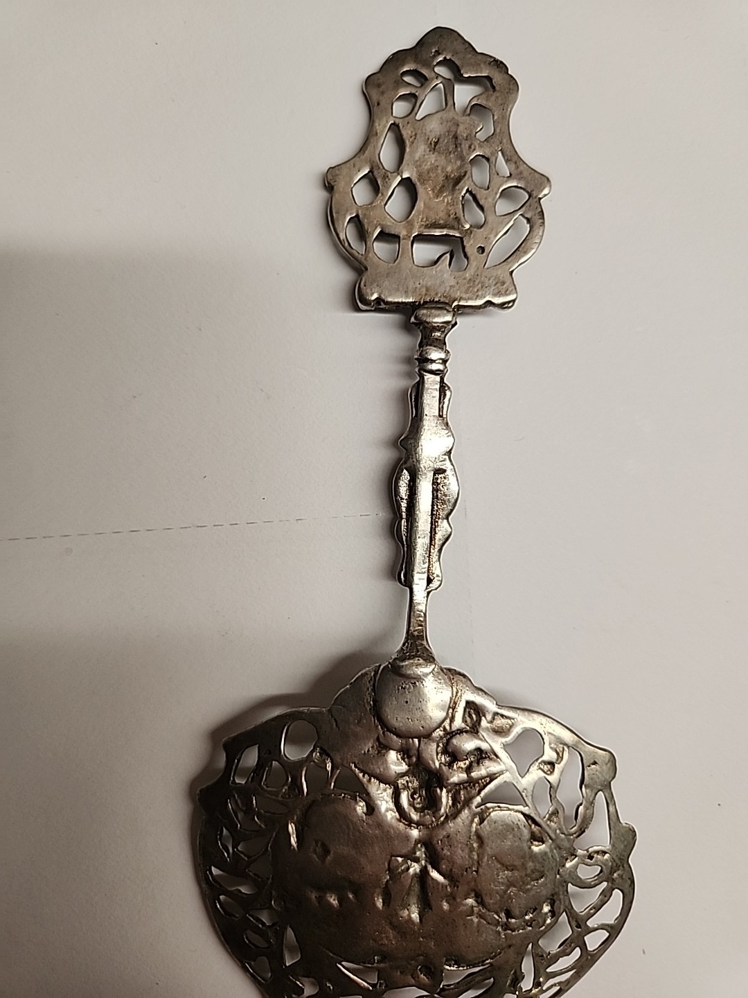 Antique Dutch Silver Tea Strainer / Spoon - Windmill & Ship Finial - 30.74g , 6"