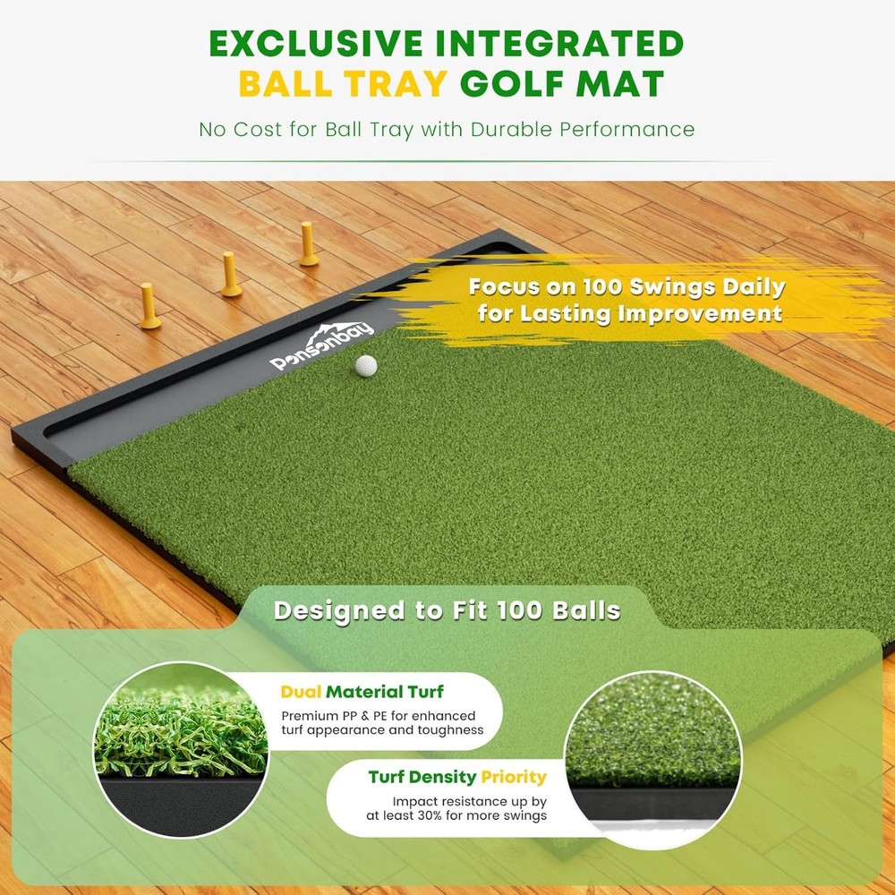 5x4FT Golf Practice Mat with Ball Tray Artificial Turf with Tees