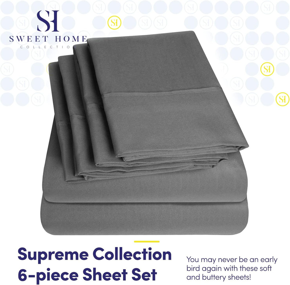 King Size Bed Sheets - 6 Piece 1500 Supreme Collection Fine Brushed Microfiber D