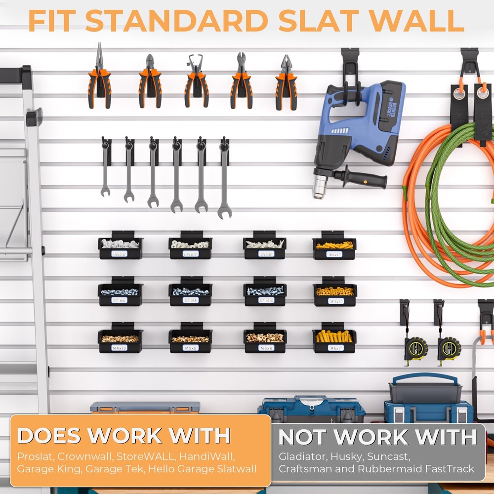 12 Pack Slatwall Bins With Hooks Plastic Containers For Slat Wall Organizing