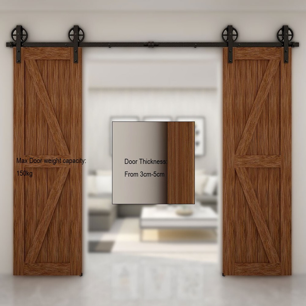 CCJH 4-20FT Sliding Barn Door Hardware Basic Black Roller Kit Single/Double Door