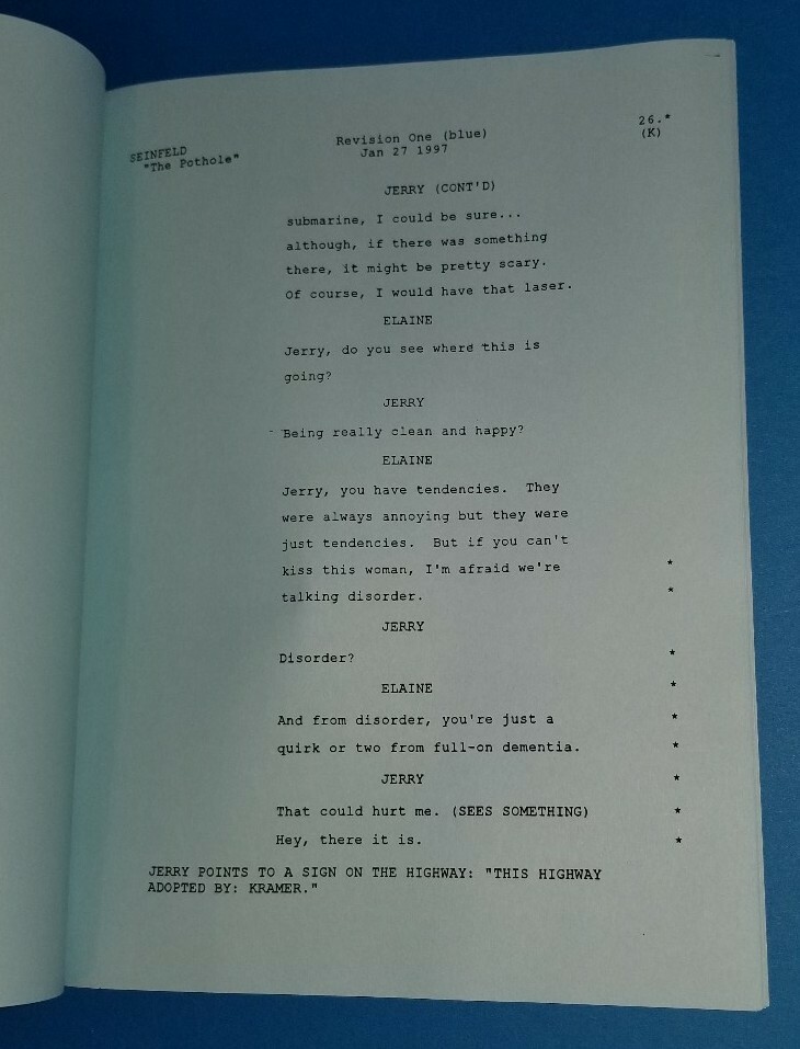 Jerry Seinfeld owned Original SCRIPT for The Pothole CALL SHEET Personal Owned
