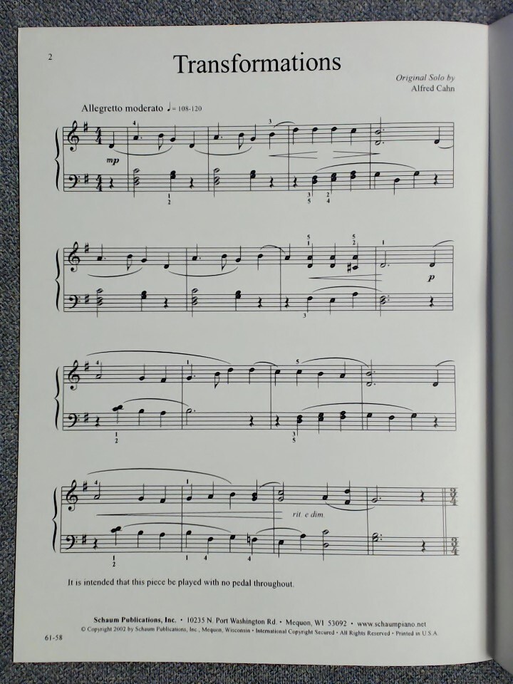 Transformations Piano Solo, Alfred Cahn. Schaum Level 4