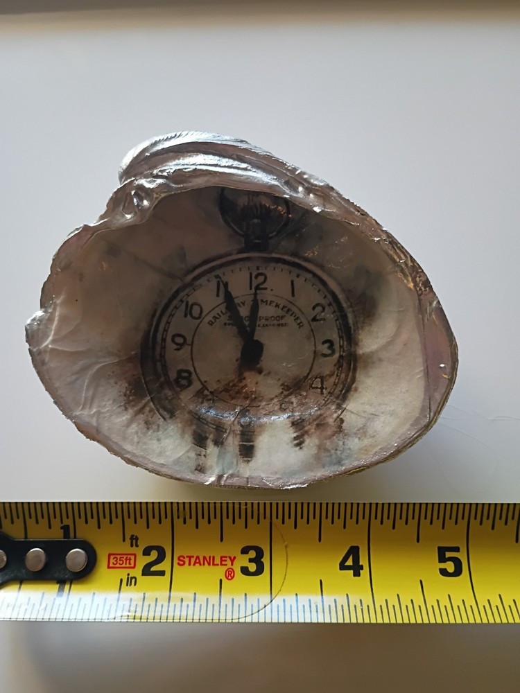 Large Clock Decoupaged Shell Jewelry Trinket Dish