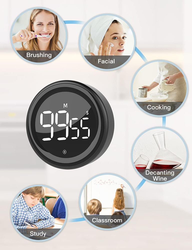 Magnetic Digital Kitchen Timer LED Display Countdown Count Up Alarm