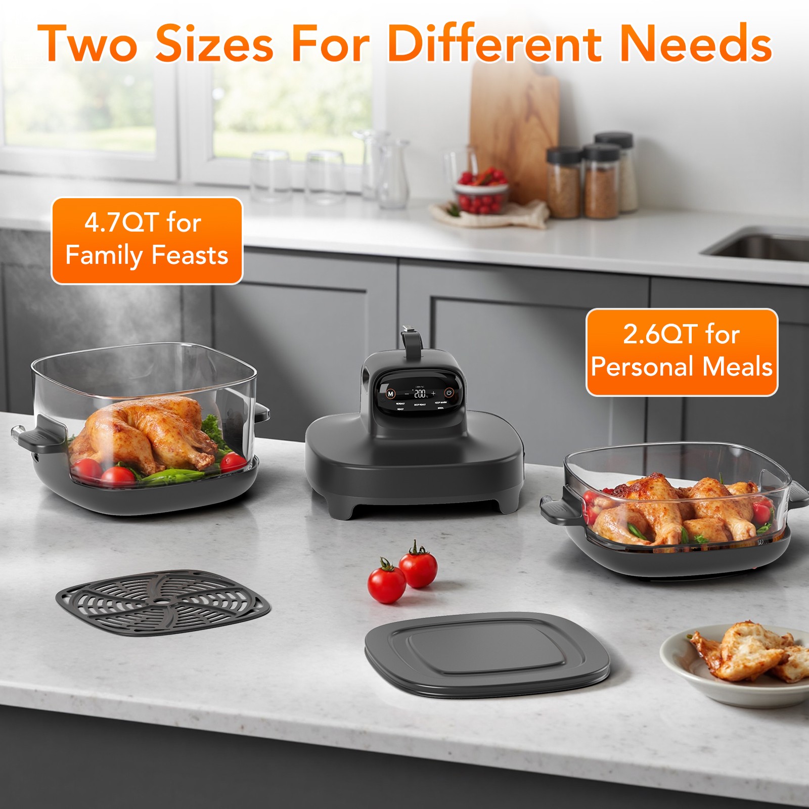 5 in 1 Glass Air Fryer, 360 Transparent Visibility Air Fryer, 4.7QT & 2.6QT