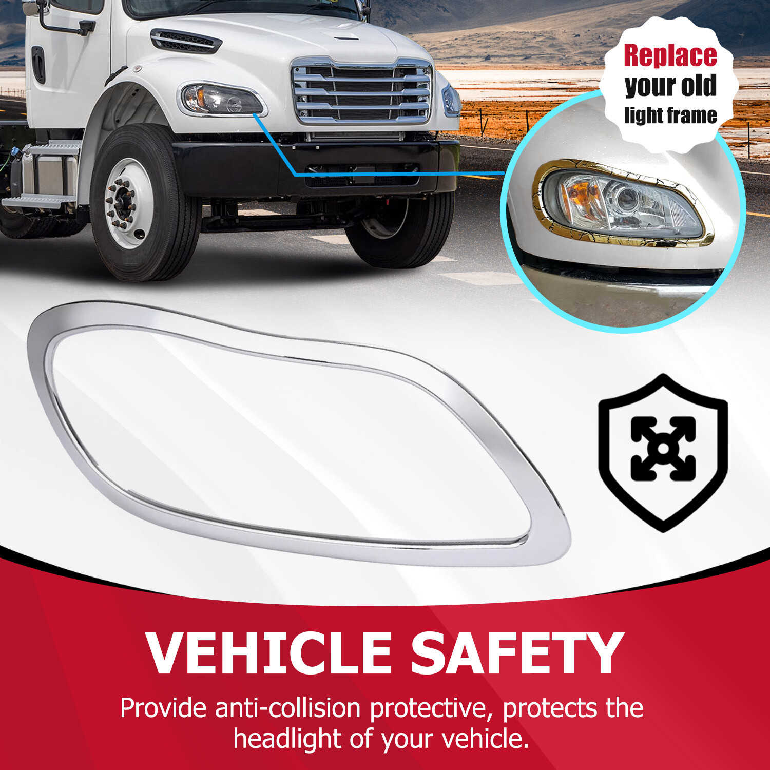 New Headlight Bezels Trims Chrome For Freightliner M2 Business Class 2002-2018