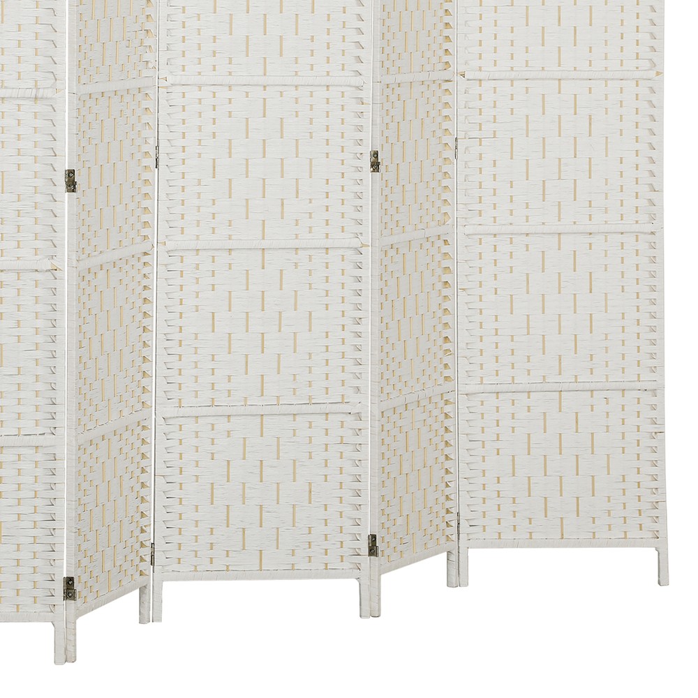 6 Weave Panel Room Divider Privacy Folding Screen Diamond Decor, White
